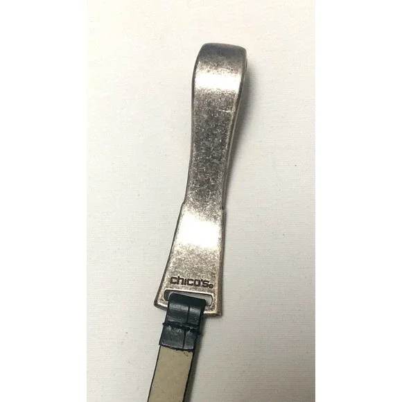 Chicos Black Leather Hip Belt Adjustable Pewter Boho Horseshoe Buckle M/L 31-44” - Picture 8 of 16